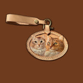 3D Vegetable‑Tanned Leather Pet Carving Round Keychain 100 mm (3.94 in) – Custom Double Pet Design